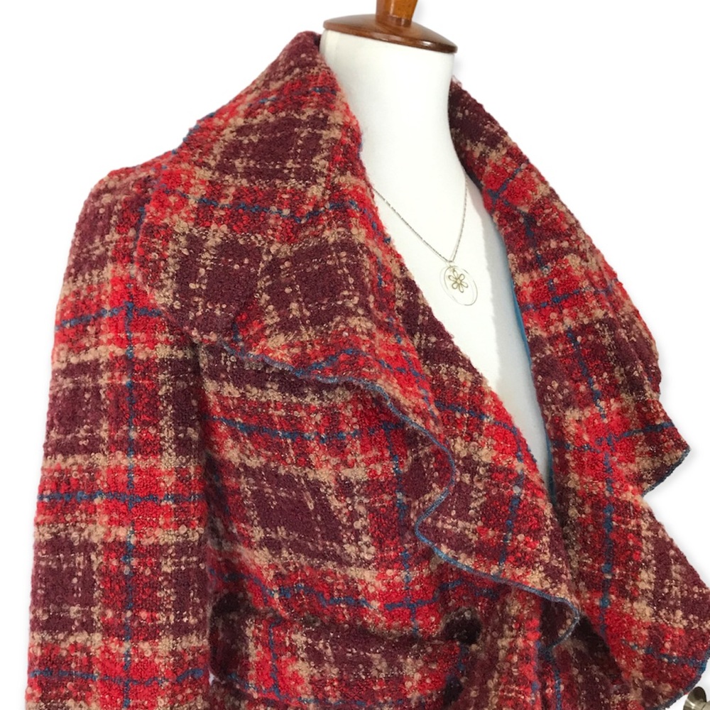 Tabitha Red Plaid Ruffle Front Jacket - Picture 2 of 11